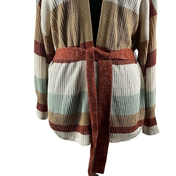 Nine West Striped Plus Size Multi Colored Belted Balloon Sleeve Sweater - Picture 8 of 9